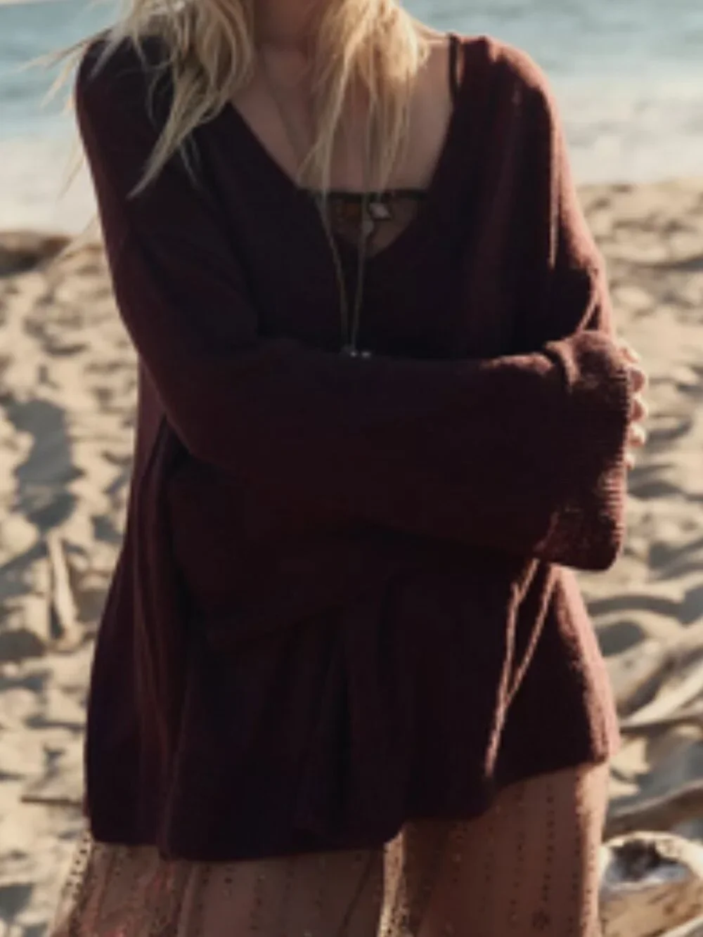 NWT Free People Isadora Reversible Brown Sweater Tunic